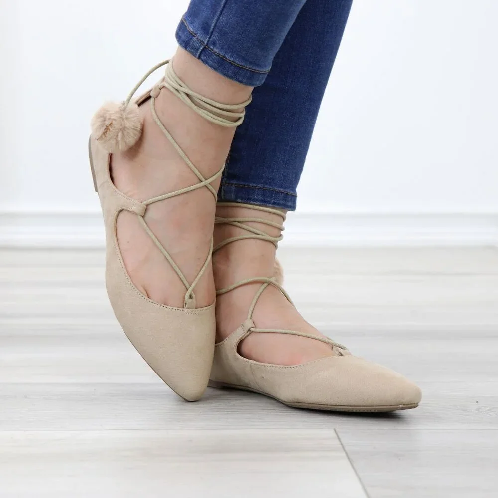 Pointed Toe Faux Suede Strappy Slip-On Flats - Picture 8 of 15